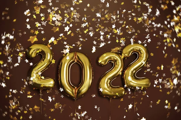 Святкування Нового 2022 Року Кількість Кульок Гелію Падіння Конфетті Коричневому — стокове фото