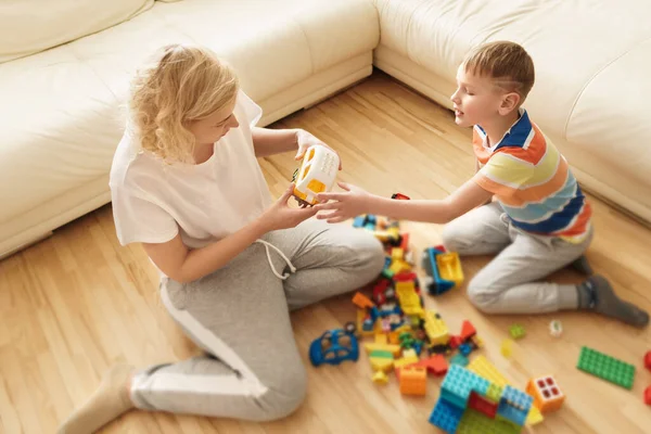 Cute Boy His Happy Mother Playing Together Home — Stock Photo, Image