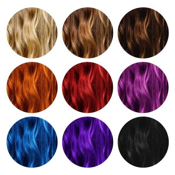 Várias Cores Tintura Cabelo Conjunto Diferentes Amostras Cor Cabelo — Fotografia de Stock