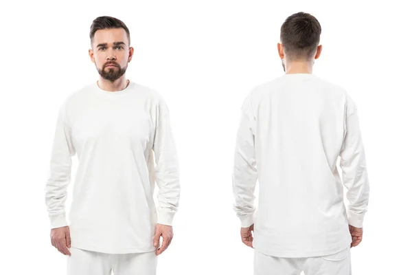 Bello Uomo Che Indossa Bianco Maniche Lunghe Shirt Con Spazio — Foto Stock