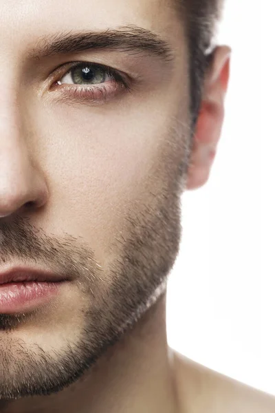 Close Half Male Face Men Beauty Young Handsome Man Smooth — Stock Photo, Image