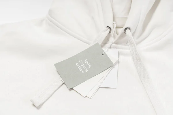 Close Paper Label White 100 Organic Cotton Hoodie — Stock Photo, Image