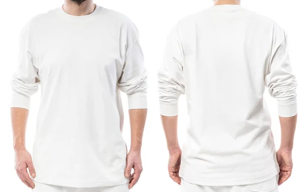 Homme Portant Shirt Blanc Manches Longues Avec Espace Vide Pour — Photo