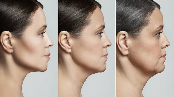 高齢化の概念を表す女性の顔 高齢の比較 — ストック写真