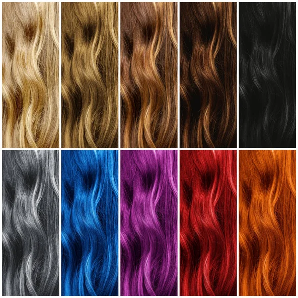 Várias Cores Tintura Cabelo Conjunto Diferentes Amostras Cor Cabelo — Fotografia de Stock