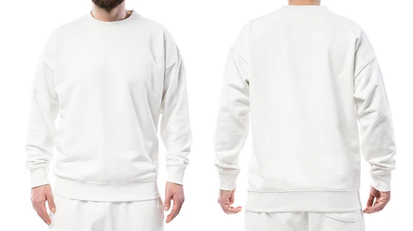 Man Wearing Blank White Sweatshirt Isolated White Background — Stock Photo, Image