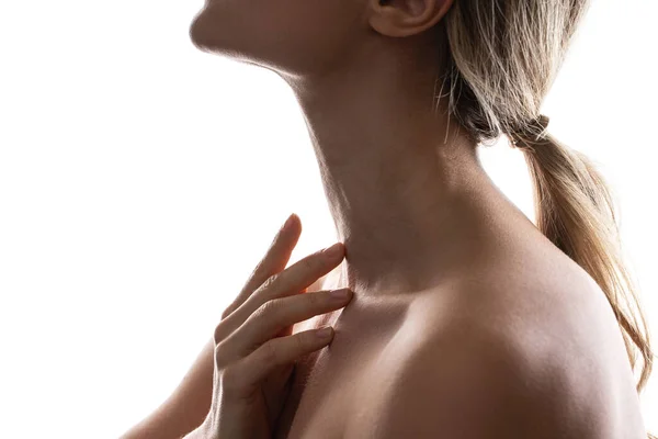 Closeup Female Neck Smooth Skin Skin Care Aging Treatments Aging — Stock Photo, Image