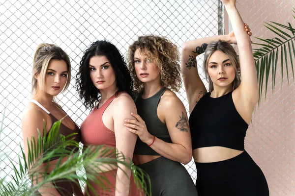 Gruppe Sportlicher Frauen Unterschiedlicher Sportbekleidung Posiert Gemeinsam — Stockfoto