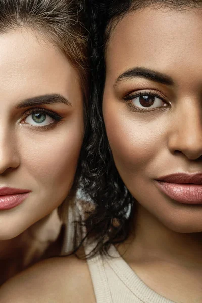 Portret Van Blanke Afro Amerikaanse Vrouwen Begrippen Schoonheid Huidverzorging Interraciale — Stockfoto