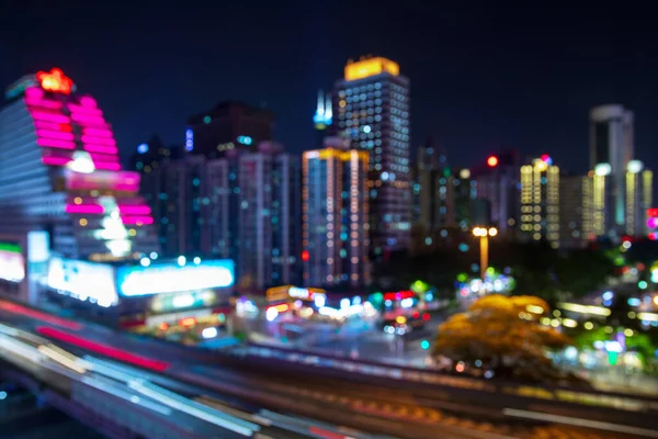 Out Focus Blurred Lights Modern Night City Captured Long Exposure — Stock Photo, Image