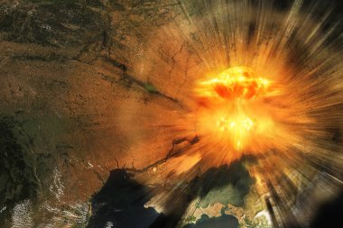 Ukrayna ve Rusya 'nın sınırında nükleer patlama. Ukrayna 'da potansiyel nükleer savaş kavramı. Bu görüntünün elementleri NASA tarafından desteklenmektedir.