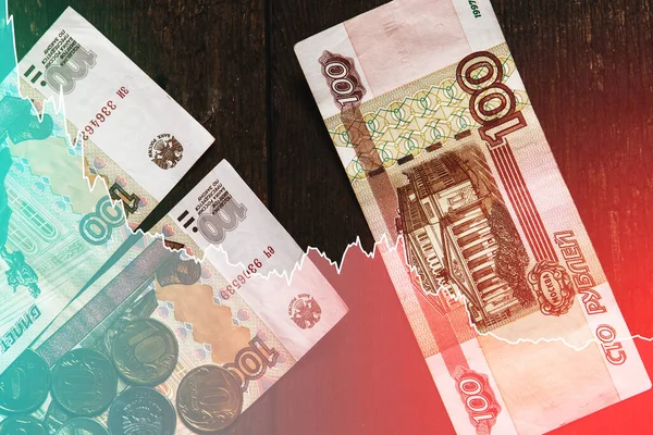 Background Chart Falling Russian Ruble Price Affected Economic Sanctions — Stock Photo, Image