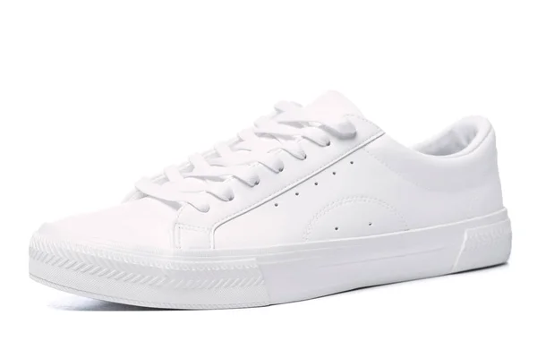 Paar Witte Lederen Sneakers Geïsoleerd Witte Achtergrond — Stockfoto