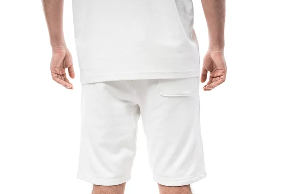Man Wearing Blank White Shorts Isolated White Background — Stock Photo, Image