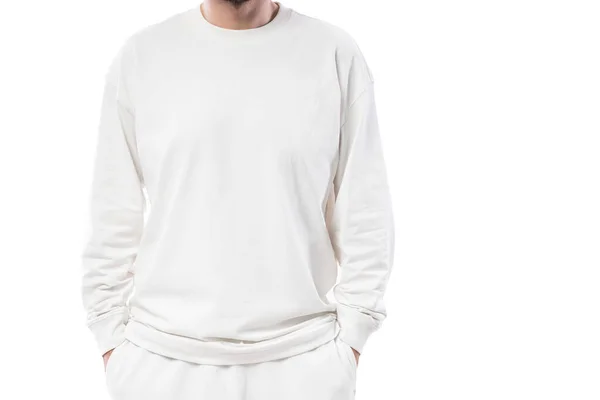 Man Wearing White Long Sleeved Shirt Empty Space Design Isolated — Stock Photo, Image