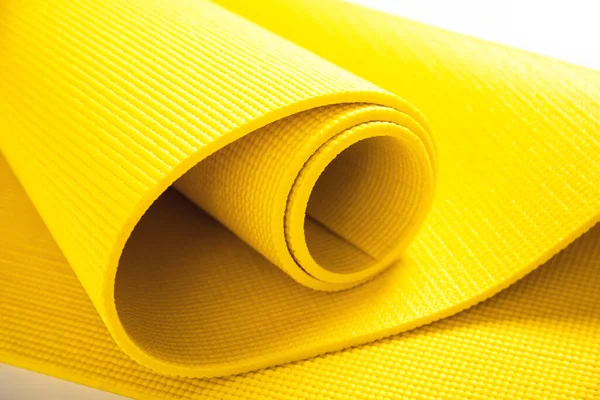 Closeup Yellow Fitness Mat White Background — Stock Photo, Image