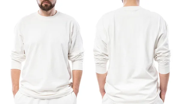 Homme Portant Shirt Blanc Manches Longues Avec Espace Vide Pour — Photo