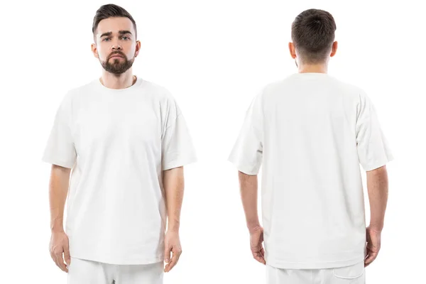 Bonito Homem Vestindo Camiseta Branca Com Espaço Branco Para Design — Fotografia de Stock