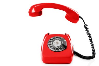Retro kırmızı telefon izole edilmiş beyaz arkaplan