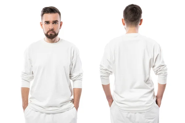 Bonito Homem Vestindo Shirt Branca Mangas Compridas Com Espaço Vazio — Fotografia de Stock