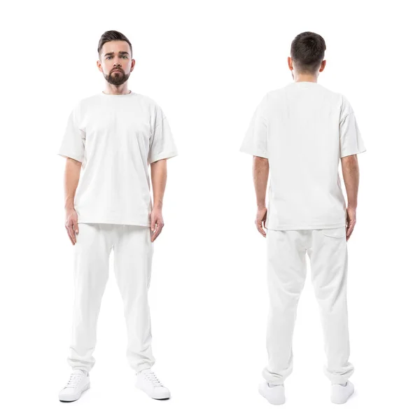 Bonito Homem Vestindo Roupas Brancas Com Espaço Branco Para Design — Fotografia de Stock