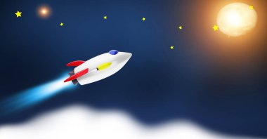 Uzay mekiği Dünya üzerindeki açık uzaya fırlatıldı. Uzay gemisi konsepti altında okyanus ve gökyüzü. - Evet. 3d oluşturma