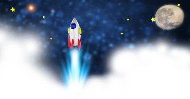 Uzay mekiği Dünya üzerindeki açık uzaya fırlatıldı. Uzay gemisi konsepti altında okyanus ve gökyüzü. - Evet. 3d oluşturma