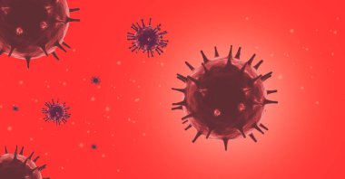 Kırmızı arka planda Coronavirus kavramı COVID-19. 3d oluşturma.