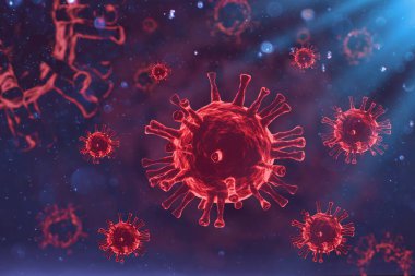 Kırmızı arka planda Coronavirüs gribi konsepti COVID-19. 3d oluşturma.