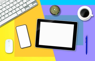  Tablet ve akıllı telefonlar izole edilmiş renk arkaplan ofis biçimi .