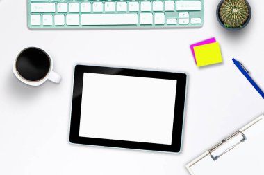 Akıllı telefon ofis tarzına sahip tablet bilgisayar dizüstü bilgisayarı üzerinde üst görünüm .