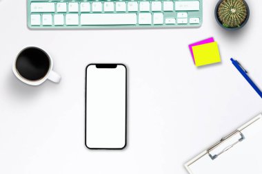 Akıllı telefon ofis tarzına sahip tablet bilgisayar dizüstü bilgisayarı üzerinde üst görünüm .