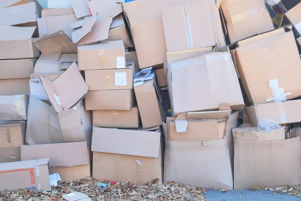 Cartão Resíduos Papel São Recolhidos Embalados Para Reciclagem Pilha Papelão — Fotografia de Stock