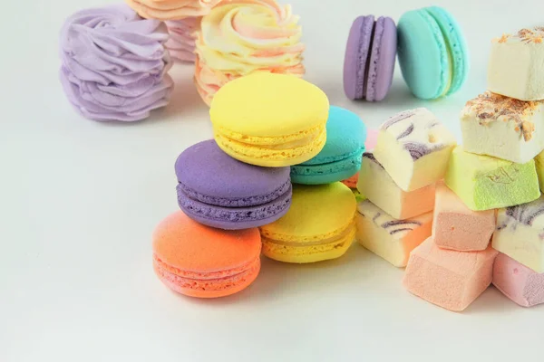 Makronen Marshmallows Und Zephyre Traditionelle Farbige Süße Desserts Für Den — Stockfoto