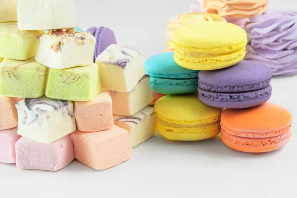 Traditionelle Süße Süßspeisen Für Den Feiertag Dessertsortiment Makronen Marshmallows Und — Stockfoto