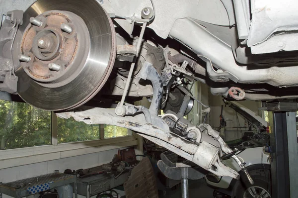 Side View Partially Removed Front Subframe Car Front Suspension Elements — Stock Photo, Image