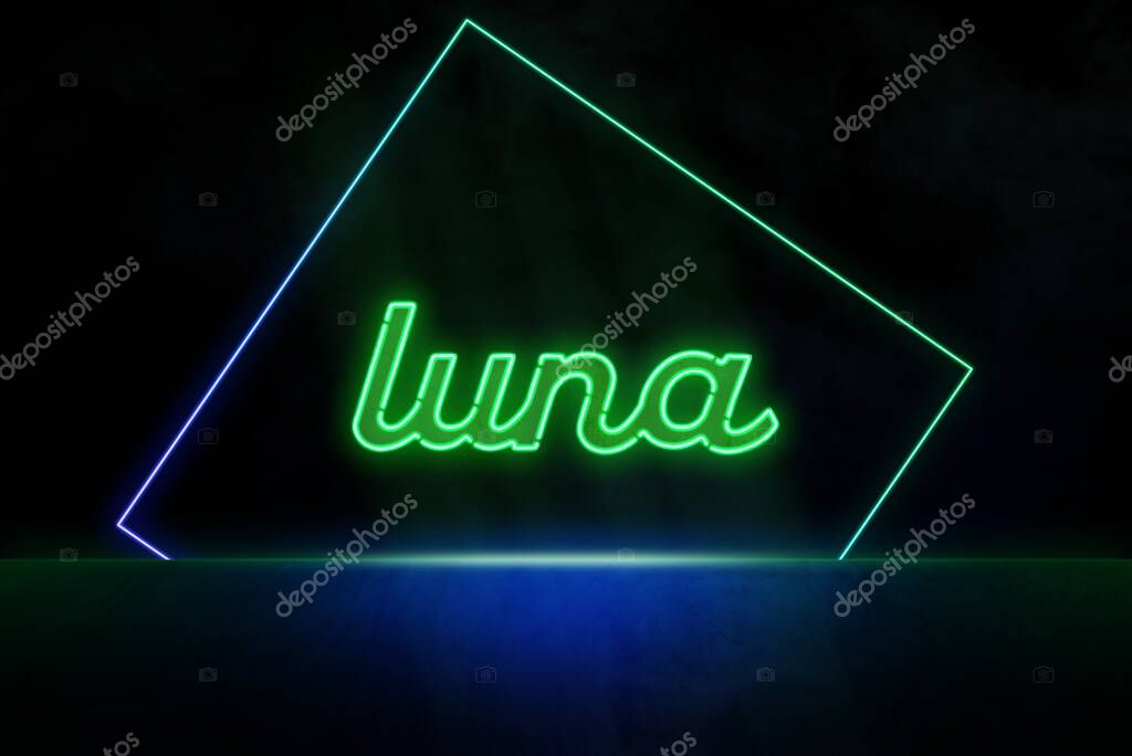 Luna - terra ecosystem. neon inscription. blockchain and cryptocurrency concept in web 3.0 space