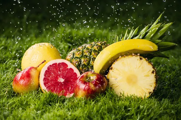 Frutas frescas bajo la lluvia . — Foto de Stock