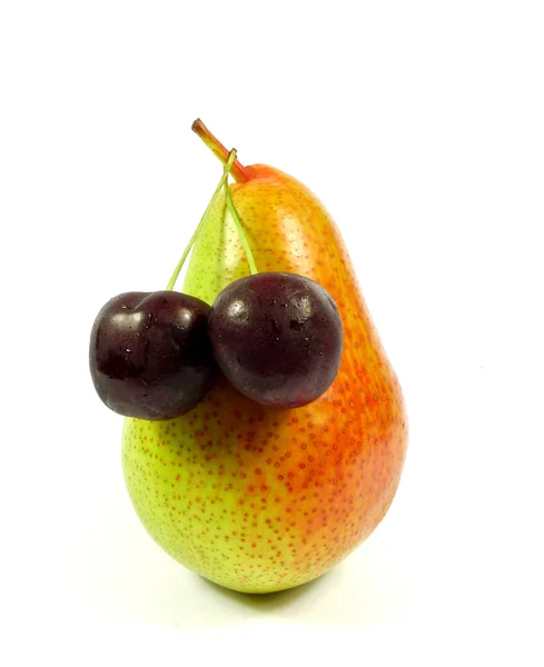Pear and cherry — Stock Photo, Image