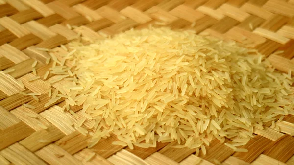 Basmati Rice Woven Bamboo — Stock Photo, Image