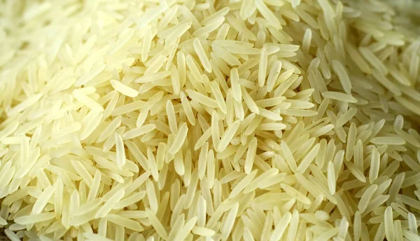 Basmati Rice Wooden Plate White Background — Fotografie, imagine de stoc