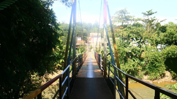 Depok Indonesia Julio 2022 Puente Colgante Sobre Río Ciliwung Kalimulya — Foto de Stock