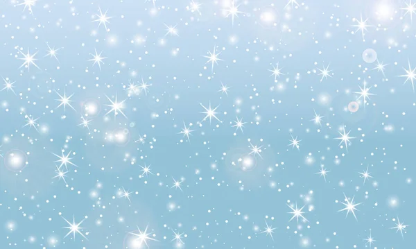 Schnee im Hintergrund. Winterlicher Schneefall. Weiße Schneeflocken am blauen Himmel. Weihnachtlicher Hintergrund. Schneefall. — Stockvektor