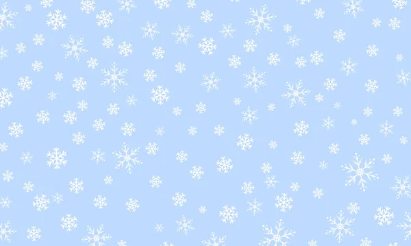 Sněhové pozadí. Zimní sníh. Bílé vločky na modré obloze. Vánoční pozadí. — Stockový vektor