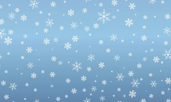 Fondo de nieve. Copos de nieve de invierno en el cielo azul. Fondo de Navidad. Nieve cayendo. — Vector de stock