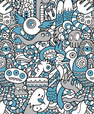 Dikişsiz hipster doodle canavar kolaj desen