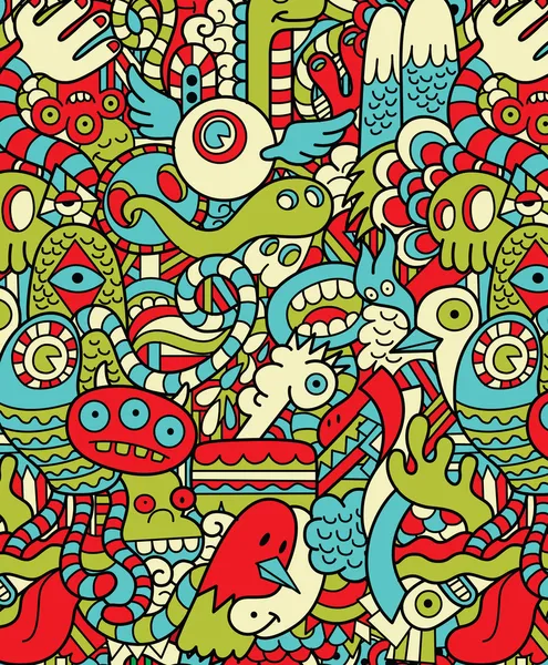 Naadloze hipster doodle monster collage patroon — Stockvector