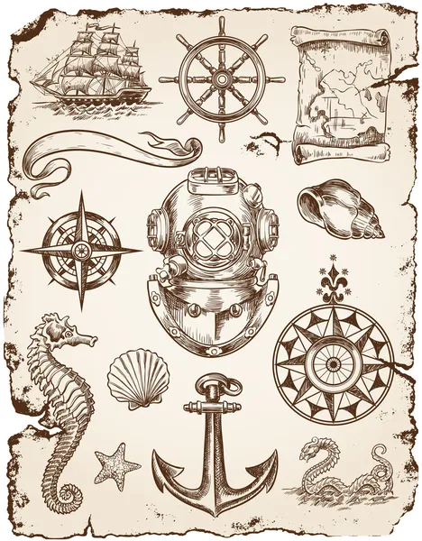 Nautical Vector Illustration Set — Stock Vector