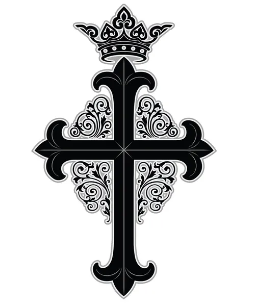 Cross with crown and ornate boarder — Stock Vector