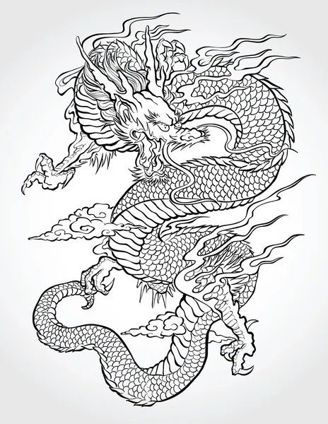 Drachen-Tattoo-Illustration — Stockvektor